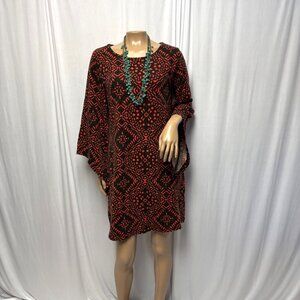 24Seven Knit Dress Womens Size Large Red Black Geometric Pointed Hem Sleeve NEW